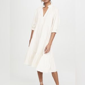 Amanda Uprichard Ivory Saffron Tiered Gathered Midi Dress Size XS
